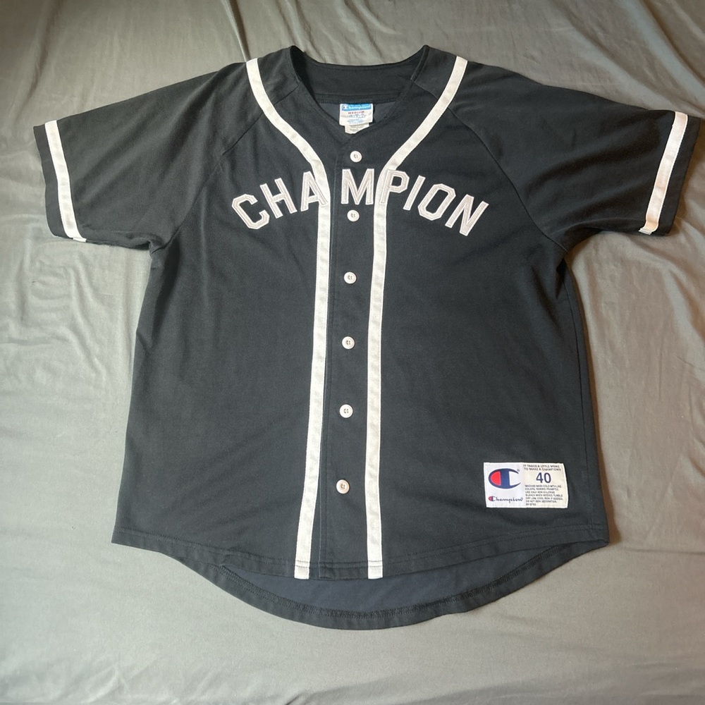 Vintage Champion Black and White Button-Up Jersey